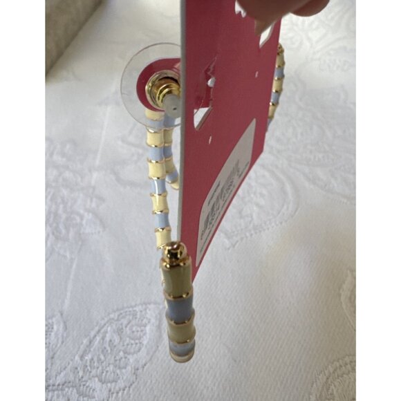 Isaac Mizrahi Bold Blue Cream Gold Enamel Hoop Earrings MSRP $38 NEW - Picture 8 of 9